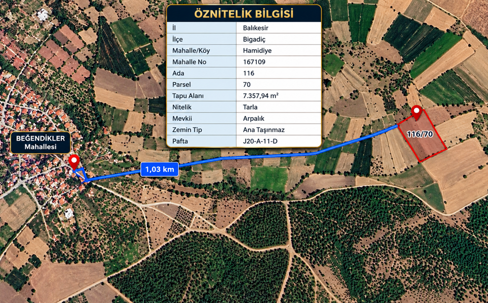BİGADİÇ HAMİDİYE’DE 7.357 m² | SATILIK TARLA